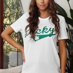 Lucky Green Script Graphic Tee - Women's White T-Shirt